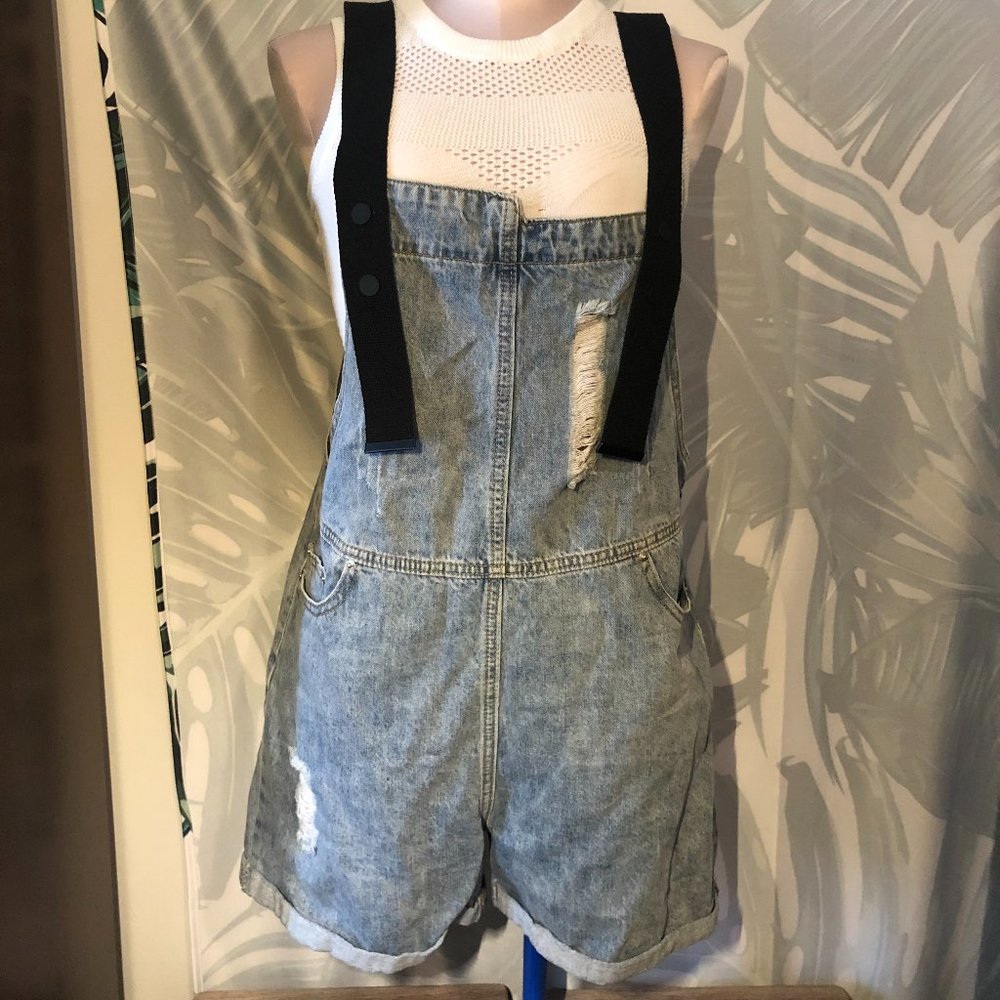 Ripped Jean Shorts Overalls